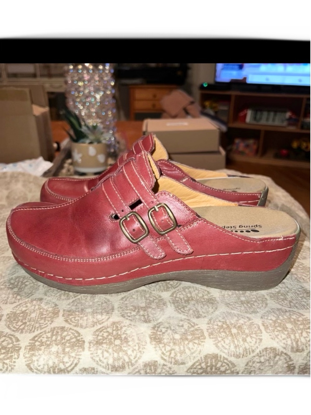 Spring Steps Woman's Leather Clogs 'Happy' Bordeaux EU40 US9